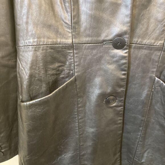 Kenneth Cole Soft Leather Knee Length M Coat Trench Goth Whimsigoth Vamp Career - Picture 3 of 16